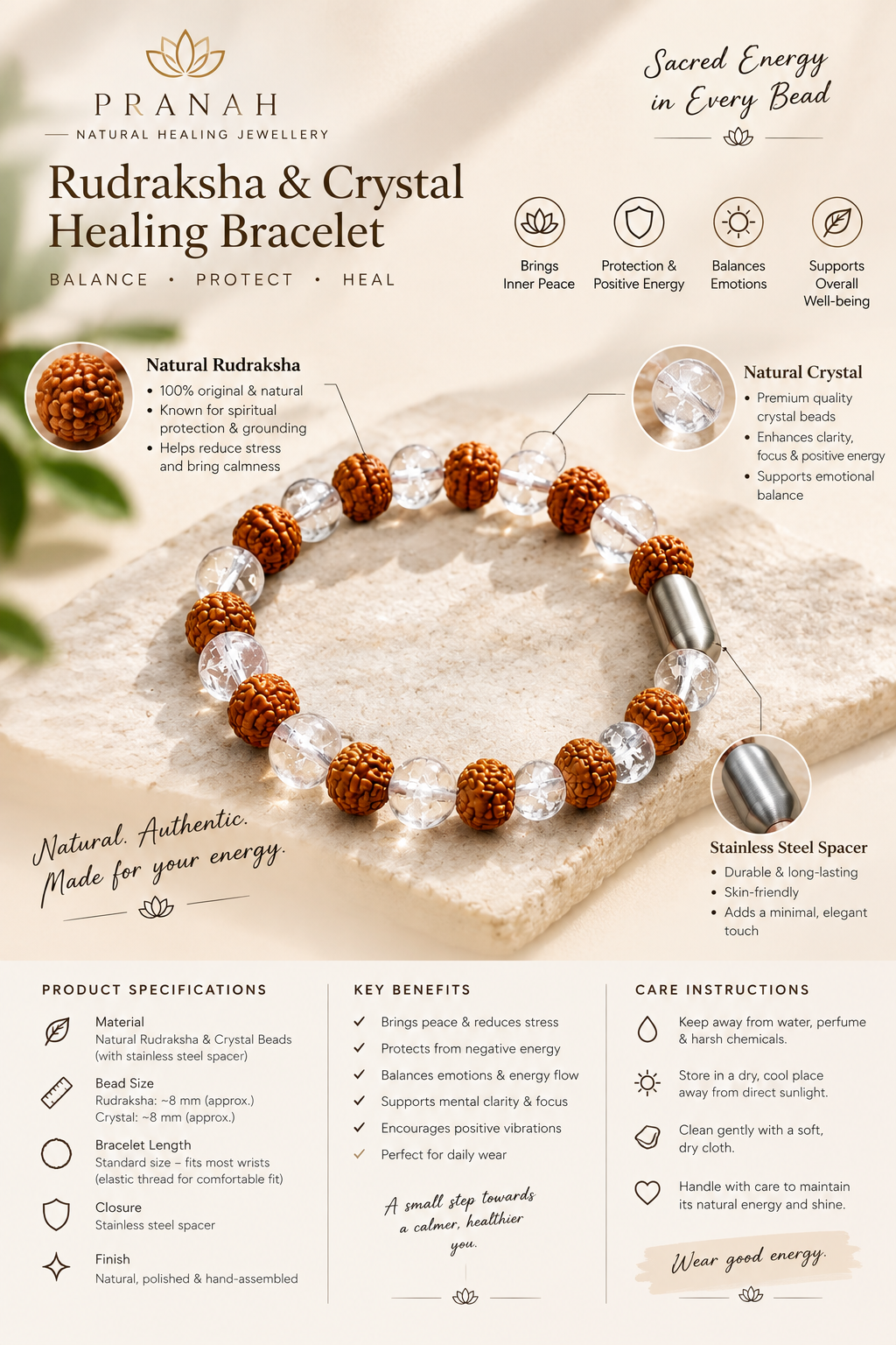 Pranah Rudraksha & Crystal Harmony Bracelet