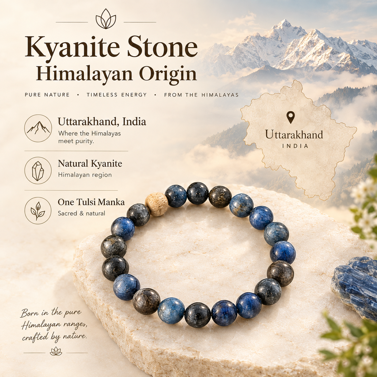 Kyanite Stone Bracelet with Tulsi Manka 💙🌿